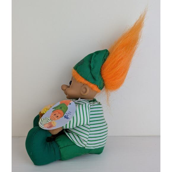 Vintage Russ Leprechaun Troll Doll w/Tag 8" Orange Hair Pot Of Gold St Patricks - Picture 2 of 7